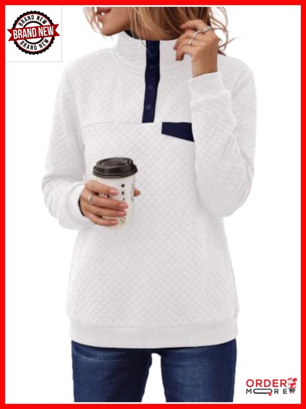Women's Quarter Zip Quilted Sweatshirt Pullover Kangaroo Pocket